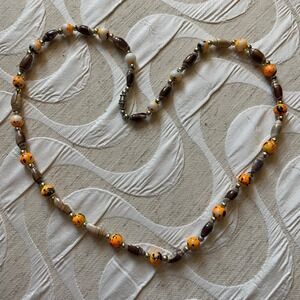 Artisan shell Beaded Necklace Orange Brown Beads natural sea shells 22"‎ long